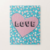 ピンクのハートと花の愛パズル ジグソーパズル (縦)