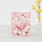 ピンクのハートと花バレンタインの挨拶 カード (黄色い花)