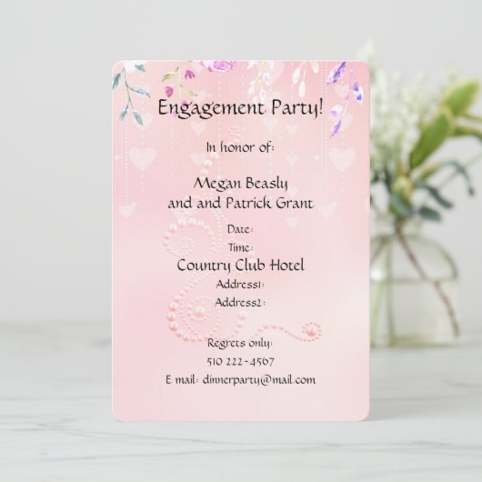 ピンクのハートと花招待状 招待状 (スタンド正面)