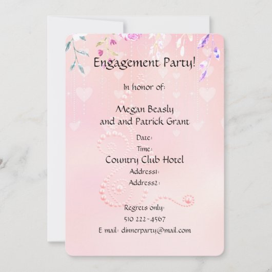 ピンクのハートと花招待状 招待状 (正面)