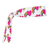 ピンクのハートと虹の白いヘッドバンド タイヘッドバンド (回転270)