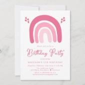 ピンクのハートと虹の誕生日パーティー 招待状 (正面)