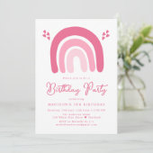 ピンクのハートと虹の誕生日パーティー 招待状 (スタンド正面)