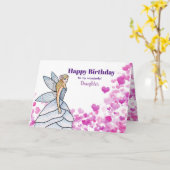 ピンクのハートと誕生日妖精の娘のために カード (黄色い花)