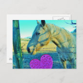 ピンクのハートと黄色の馬 ポストカード (正面/裏面)