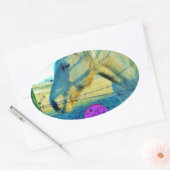 ピンクのハートと黄色の馬 楕円形シール (封筒)