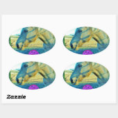 ピンクのハートと黄色の馬 楕円形シール (シート)