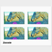 ピンクのハートと黄色の馬 長方形シール (シート)