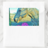 ピンクのハートと黄色の馬 長方形シール (バッグ)