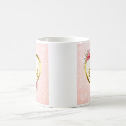 ピンクのハートと黄金のハート最高のがマームへ コーヒーマグカップ (中央)