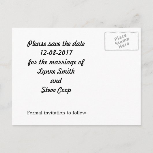 ピンクのハートと黒いリボン日付を保存 案内ポストカード (裏面)