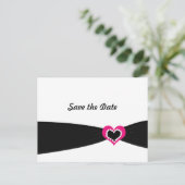 ピンクのハートと黒いリボン日付を保存 案内ポストカード (スタンド正面)