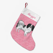 ピンクのハートに白黒のパレーヌカートゥーン犬 スモールクリスマスストッキング (正面 (吊り時))