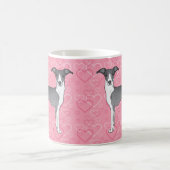 ピンクのハートに青イタリアンと白のグレイハウンド コーヒーマグカップ (中央)
