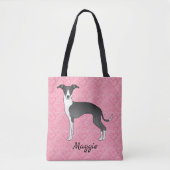 ピンクのハートに黒イタリアンと白のグレイハウンド トートバッグ (正面)