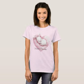 ピンクのハートのうさぎのクッション Tシャツ (正面フル)