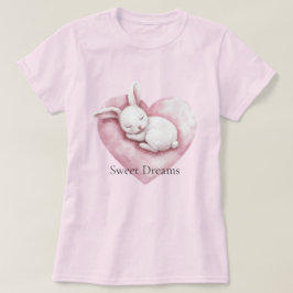 ピンクのハートのうさぎのクッション Tシャツ