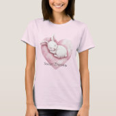 ピンクのハートのうさぎのクッション Tシャツ (正面)