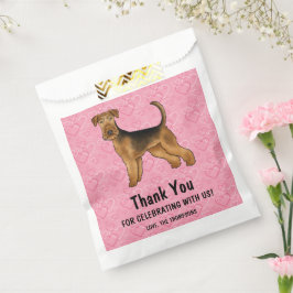 ピンクのハートのエアデール・テリア犬 ありがとう フェイバーバッグ