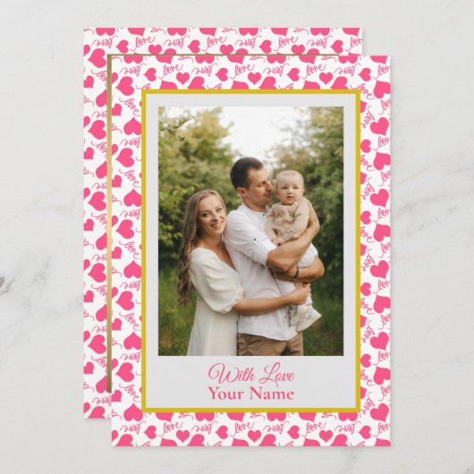 ピンクのハートのカスタム写真 (正面/裏面)