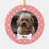 ピンクのハートのカスタム足のペットの子犬の写真 セラミックオーナメント (正面)