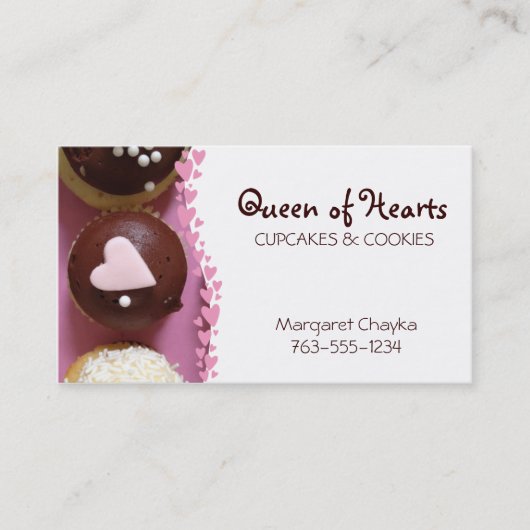 ピンクのハートのカップケーキはパン屋を焼くクッキーを振りかけます 名刺 (正面)