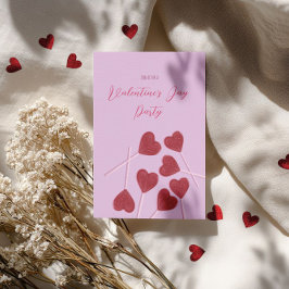 ピンクのハートのキャンディ - バレンタインデーパーティー 招待状