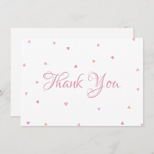 ピンクのハートのコンフェッティ スクリプト ありがとうございます サンキューカード (正面/裏面)
