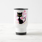 ピンクのハートのタンブラーを搭載する黒猫 トラベルマグ (中央)
