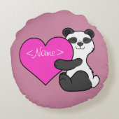 ピンクのハートのバレンタインデーのパンダくま ラウンドクッション (裏面)