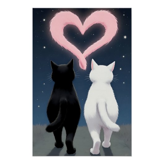 ピンクのハートのバレンタインデーカード 猫 ポスター (正面)