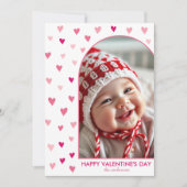ピンクのハートのパタン、アーチ写真バレンタインデー シーズンカード (正面)