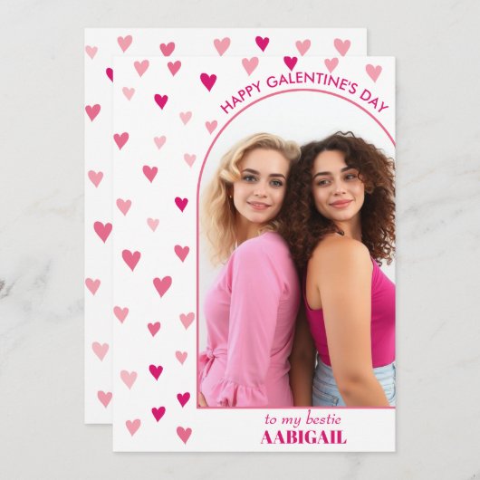 ピンクのハートのパターン,アーチ写真Galentine's Day シーズンカード (正面/裏面)