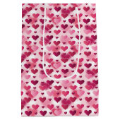 ピンクのハートのパターン – バレンタインデーテーマ ミディアムペーパーバッグ (裏面)