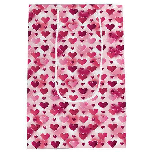 ピンクのハートのパターン – バレンタインデーテーマ ミディアムペーパーバッグ (裏面)