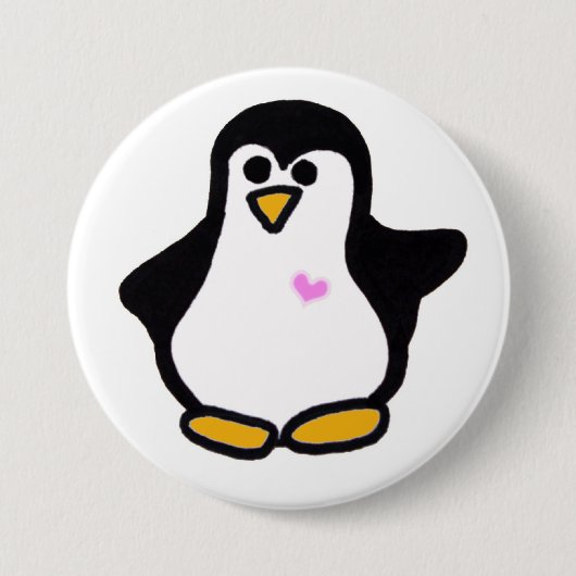 ピンクのハートのペンギンPin 缶バッジ (正面)