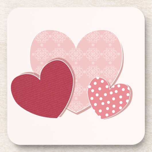 ピンクのハートのペーパーステッカー コースター (正面)