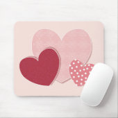 ピンクのハートのペーパーステッカー マウスパッド (マウス)