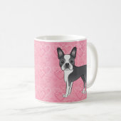 ピンクのハートのボストンテリア犬 コーヒーマグカップ (正面右)