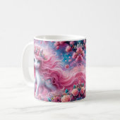 ピンクのハートのユニコーン コーヒーマグカップ (正面左)