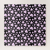 ピンクのハートのラブ | かわいい 不可能 ブラック ジグソーパズル (横)