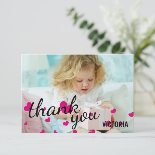 ピンクのハートの写真- 3x5は平らなカード感謝していしています サンキューカード (スタンド正面)