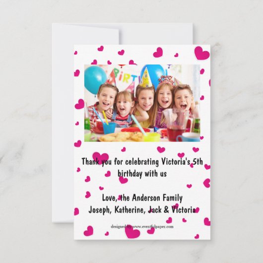 ピンクのハートの写真- 3x5は平らなカード感謝していしています サンキューカード