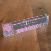 ピンクのハートの十字パターン デスクネームプレート (側面)