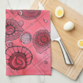 ピンクのハートの台所タオル キッチンタオル (四つ折り)