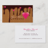 ピンクのハートの名刺が付いている溶かされたチョコレート 名刺 (正面/裏面)