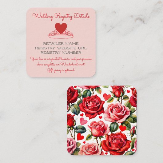 ピンクのハートの女王のクラウンワディングレジストリー エンクロージャーカード (正面/裏面)