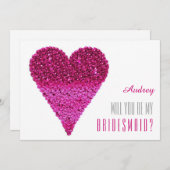 ピンクのハートの形あなたは私の花嫁のメイドになる? 招待状 (正面/裏面)