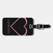 ピンクのハートの形 + パーソナライズな名前 ラゲッジタグ (正面横)