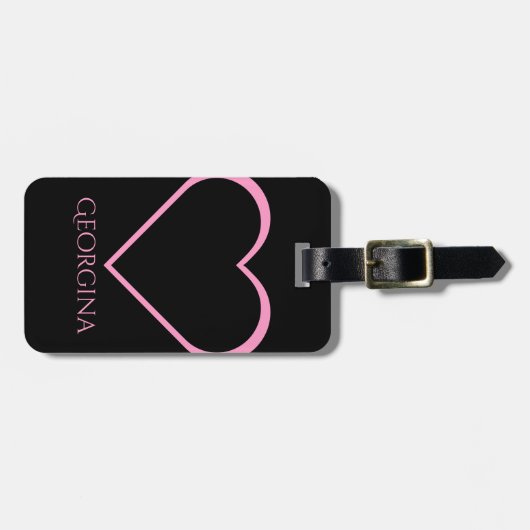 ピンクのハートの形 + パーソナライズな名前 ラゲッジタグ (正面横)